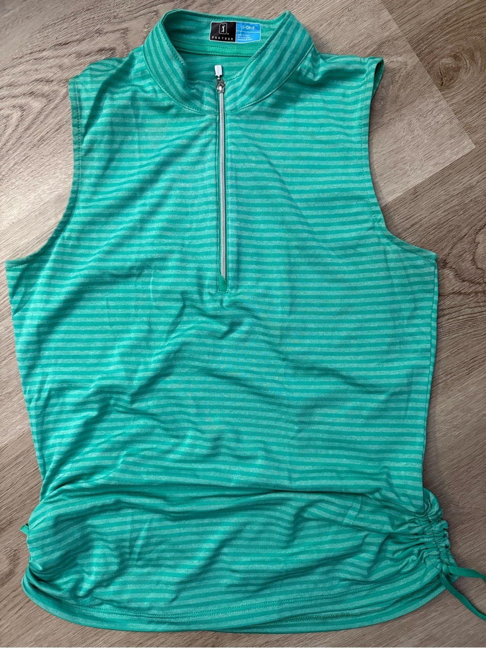 TWO PGA Tour Women's Sleeveless Zip Mock Neck Tank Top Striped S